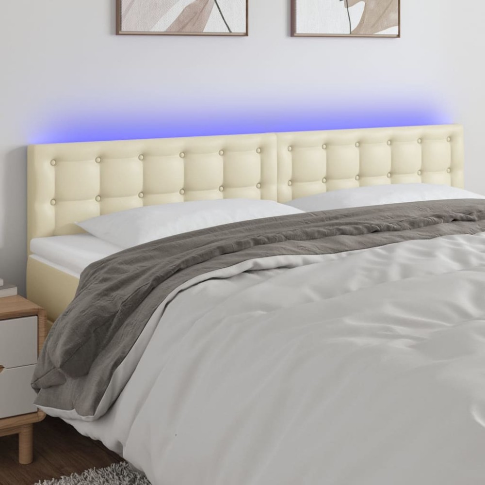 vidaXL Tăblie de pat cu LED, crem, 180x5x78/88 cm, piele ecologică