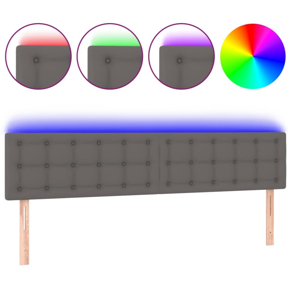 vidaXL Tăblie de pat cu LED, gri, 180x5x78/88 cm, piele ecologică