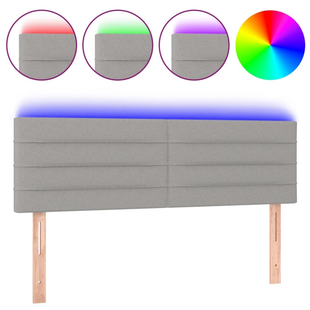 vidaXL Tăblie de pat cu LED, gri deschis, 144x5x78/88 cm, textil