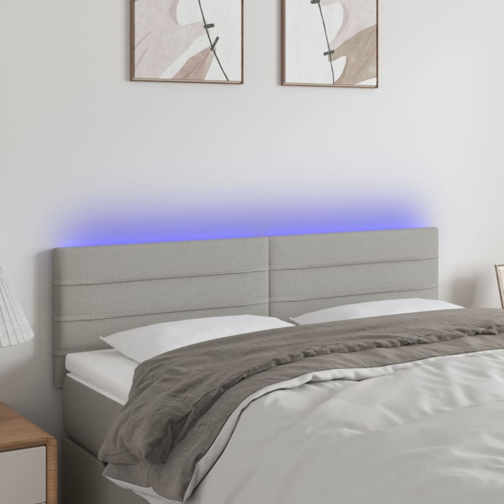 vidaXL Tăblie de pat cu LED, gri deschis, 144x5x78/88 cm, textil