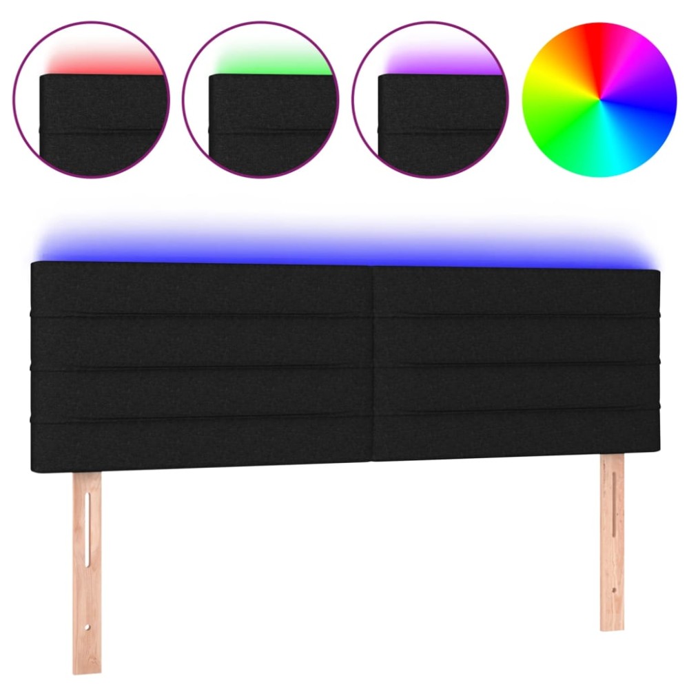 vidaXL Tăblie de pat cu LED, negru, 144x5x78/88 cm, textil