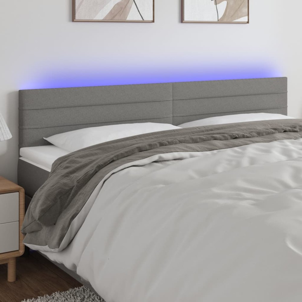 vidaXL Tăblie de pat cu LED, gri închis, 160x5x78/88 cm, textil