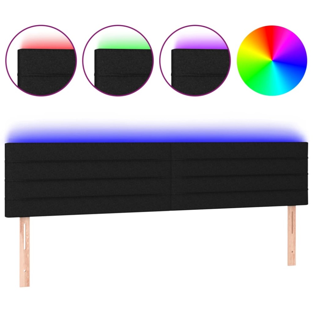 vidaXL Tăblie de pat cu LED, negru, 200x5x78/88 cm, textil