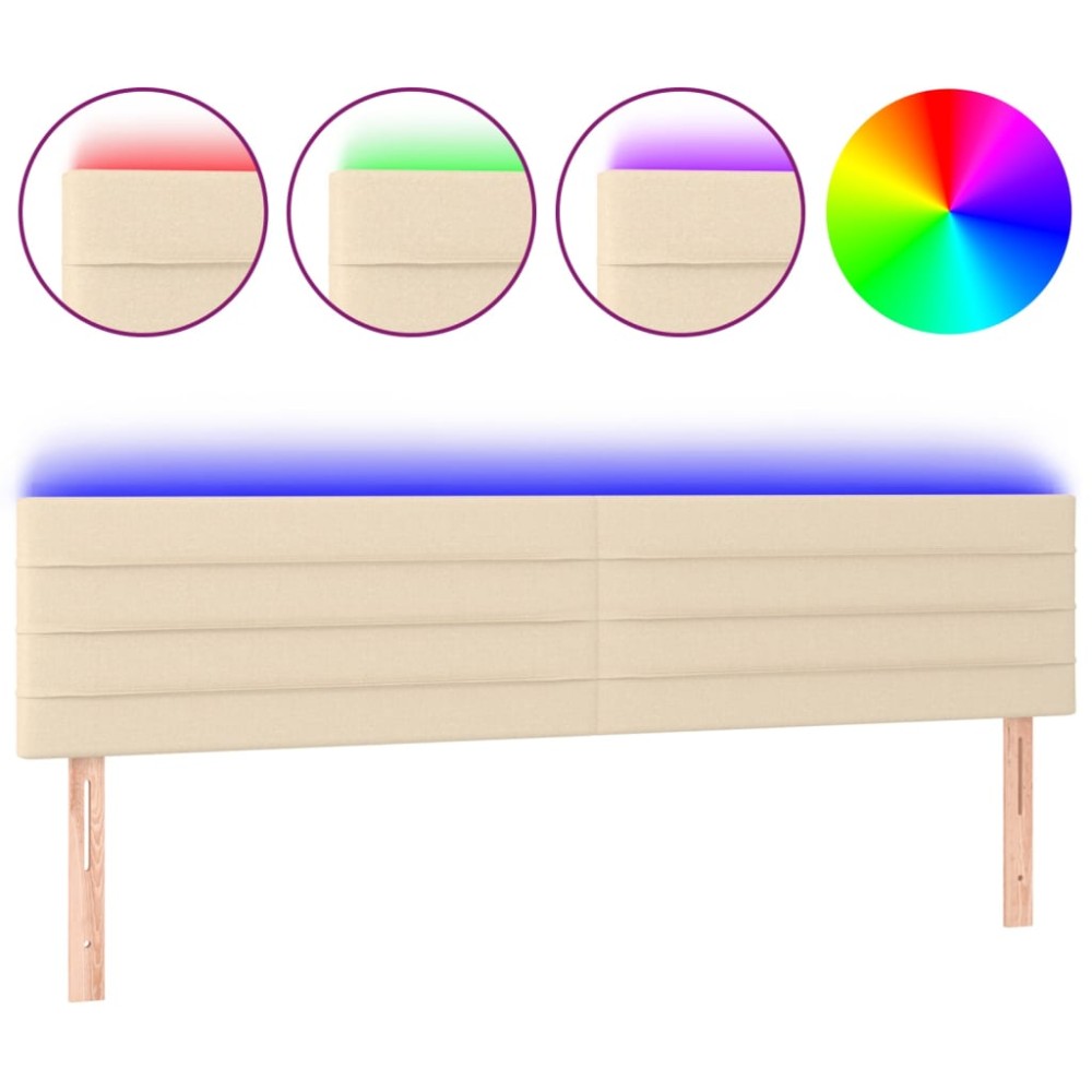 vidaXL Tăblie de pat cu LED, crem, 200x5x78/88 cm, textil