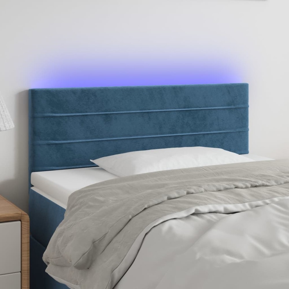 vidaXL Tăblie de pat cu LED, albastru închis, 80x5x78/88 cm, catifea