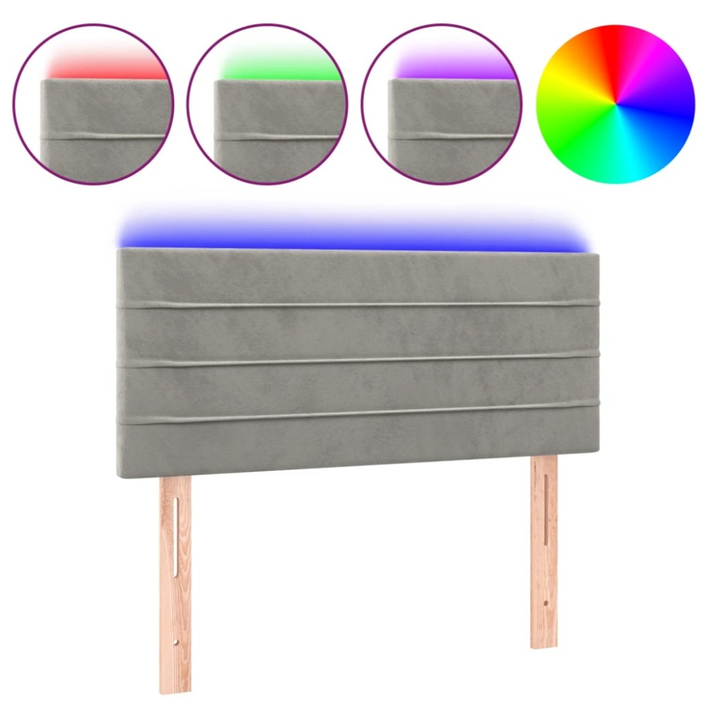 vidaXL Tăblie de pat cu LED, gri deschis, 100x5x78/88 cm, catifea