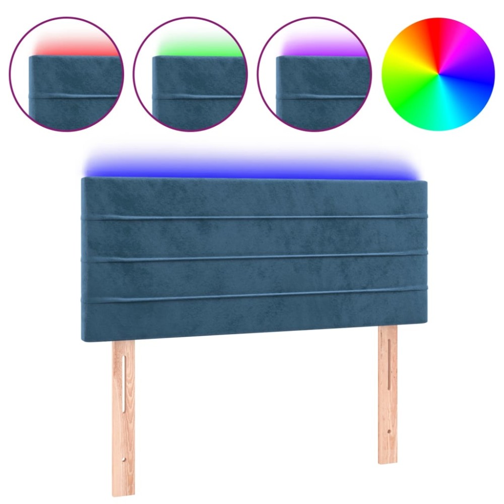 vidaXL Tăblie de pat cu LED, albastru închis, 100x5x78/88 cm, catifea