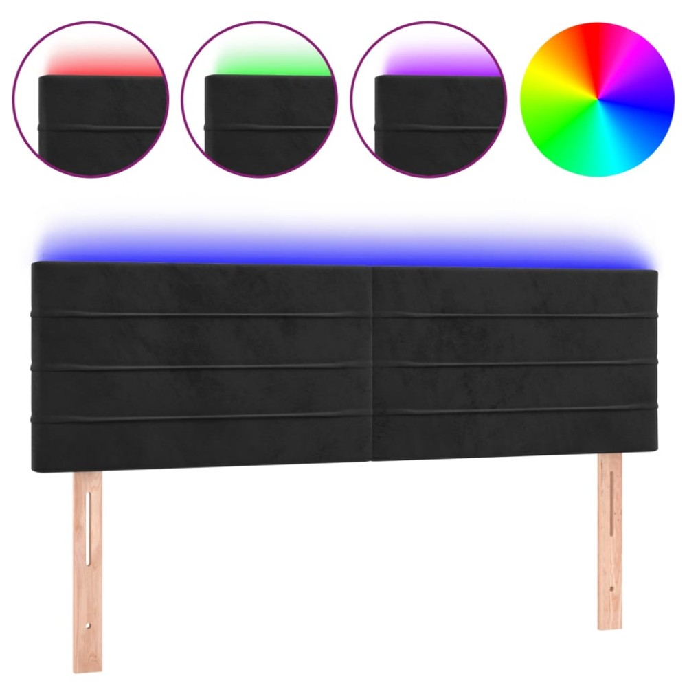 vidaXL Tăblie de pat cu LED, negru, 144x5x78/88 cm, catifea