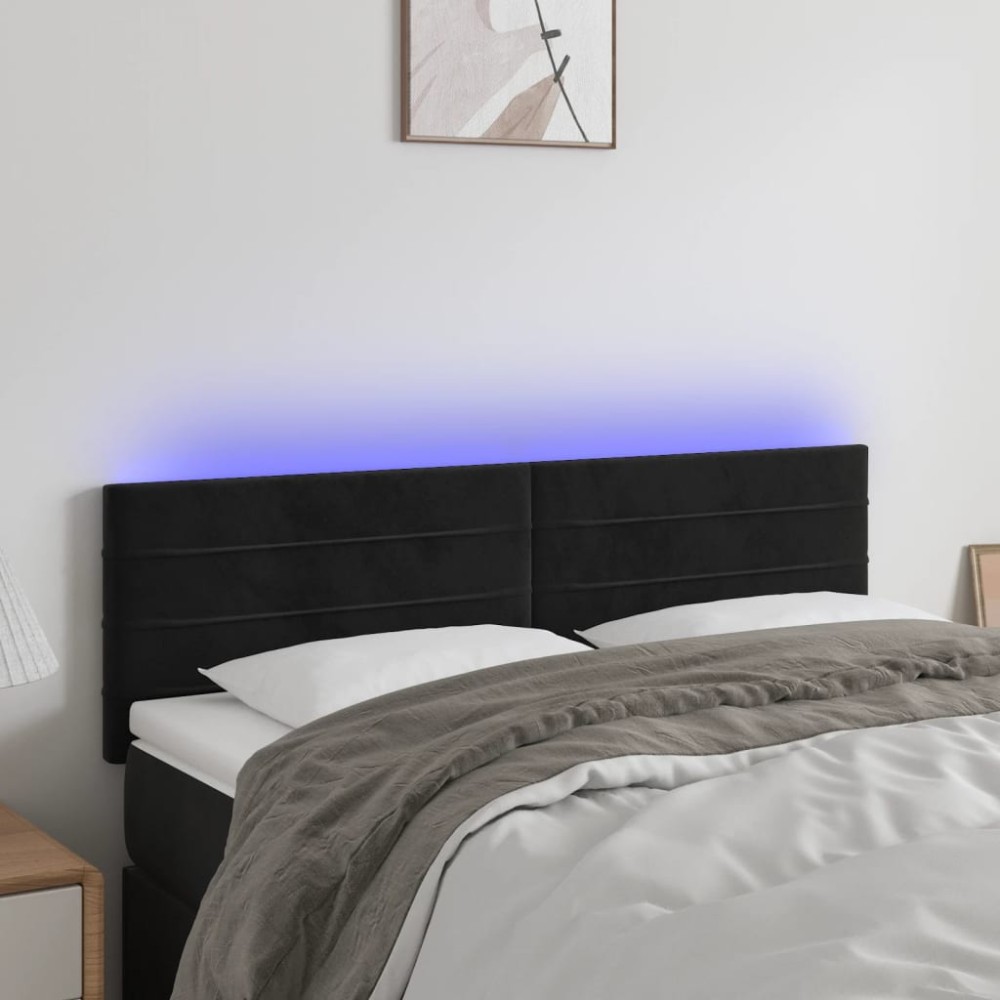 vidaXL Tăblie de pat cu LED, negru, 144x5x78/88 cm, catifea