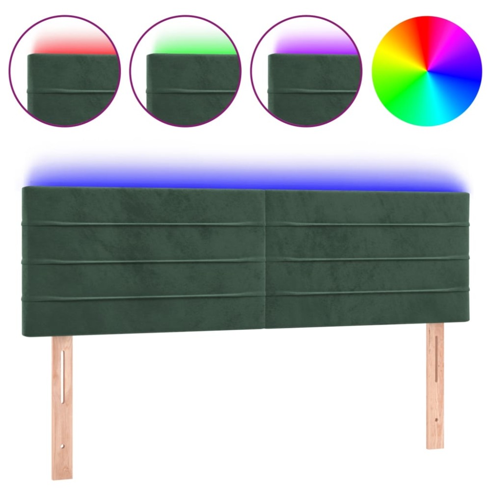 vidaXL Tăblie de pat cu LED, verde închis, 144x5x78/88 cm, catifea