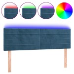 vidaXL Tăblie de pat cu LED, albastru închis, 144x5x78/88 cm, catifea