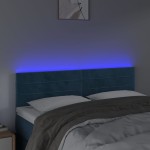 vidaXL Tăblie de pat cu LED, albastru închis, 144x5x78/88 cm, catifea