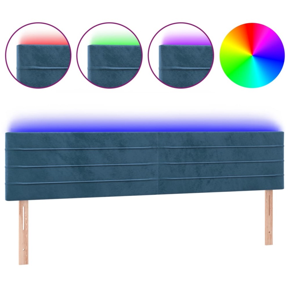 vidaXL Tăblie de pat cu LED, albastru închis, 160x5x78/88 cm, catifea
