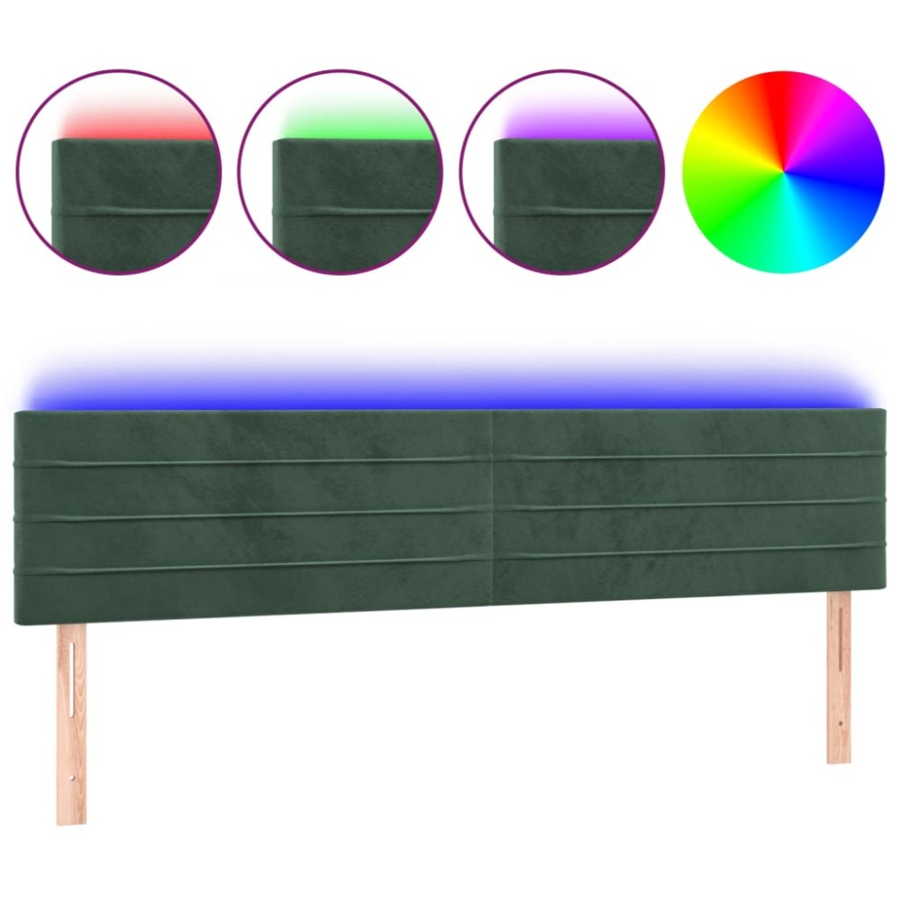 vidaXL Tăblie de pat cu LED, verde închis, 200x5x78/88 cm, catifea