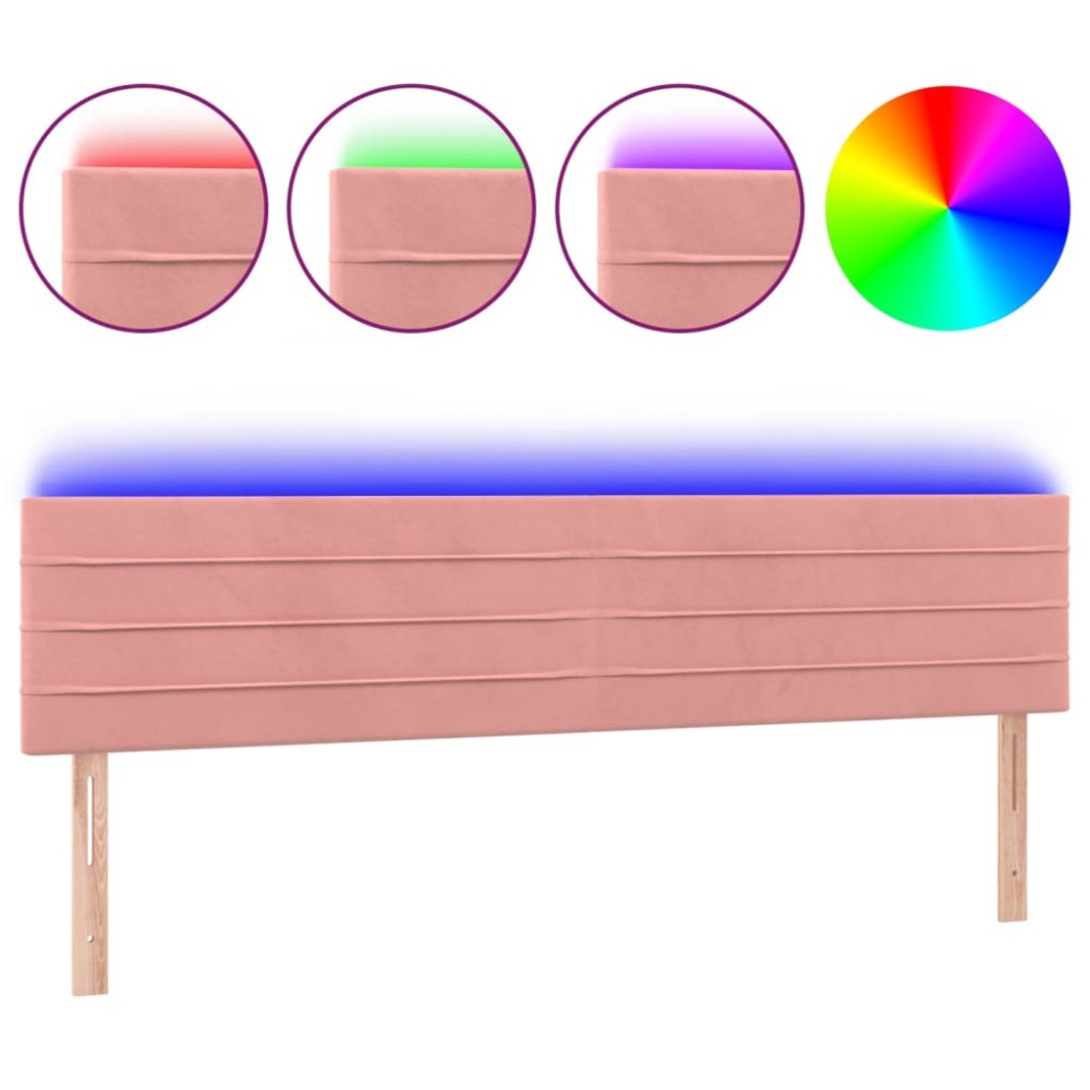 vidaXL Tăblie de pat cu LED, roz, 200x5x78/88 cm, catifea
