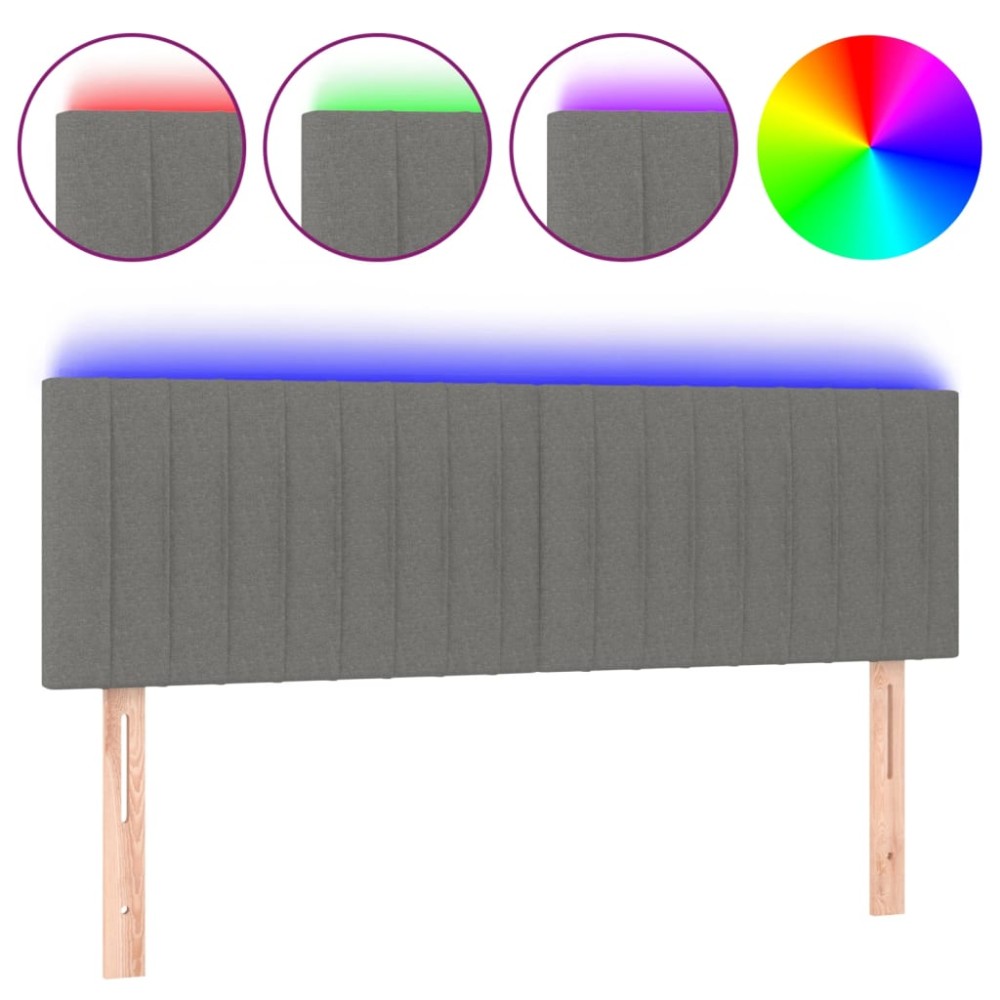 vidaXL Tăblie de pat cu LED, gri închis, 144x5x78/88 cm, textil