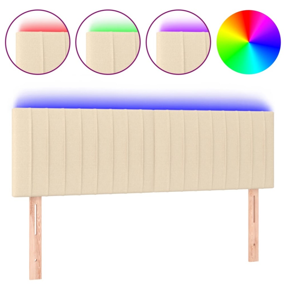vidaXL Tăblie de pat cu LED, crem, 144x5x78/88 cm, textil