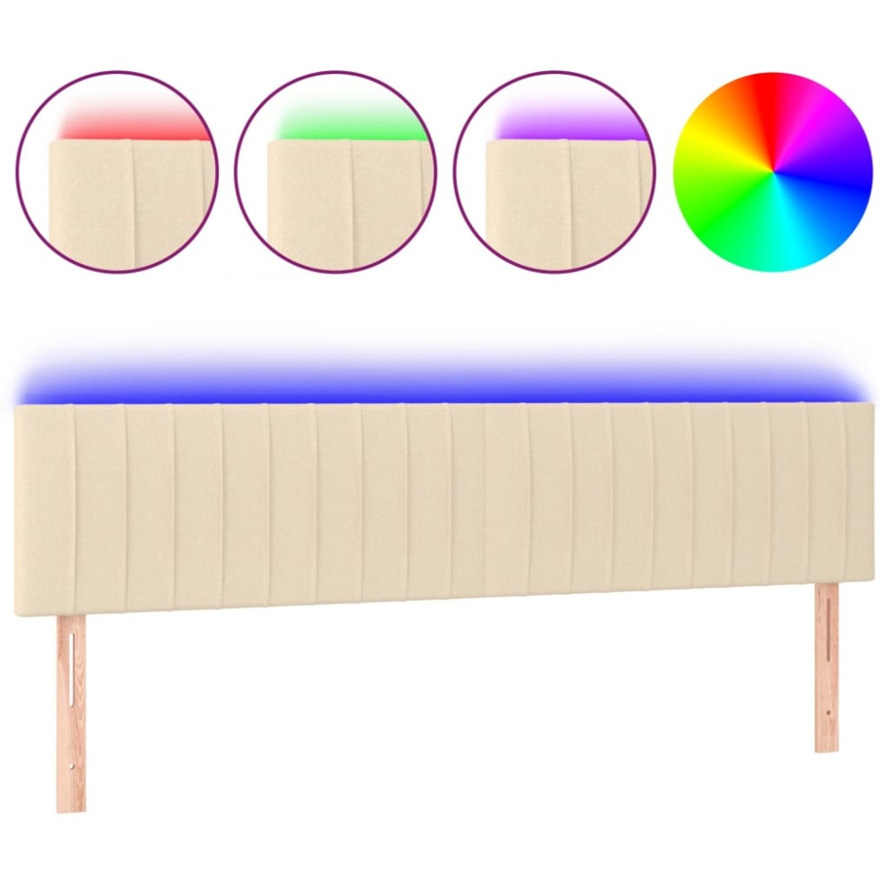 vidaXL Tăblie de pat cu LED, crem, 160x5x78/88 cm, textil