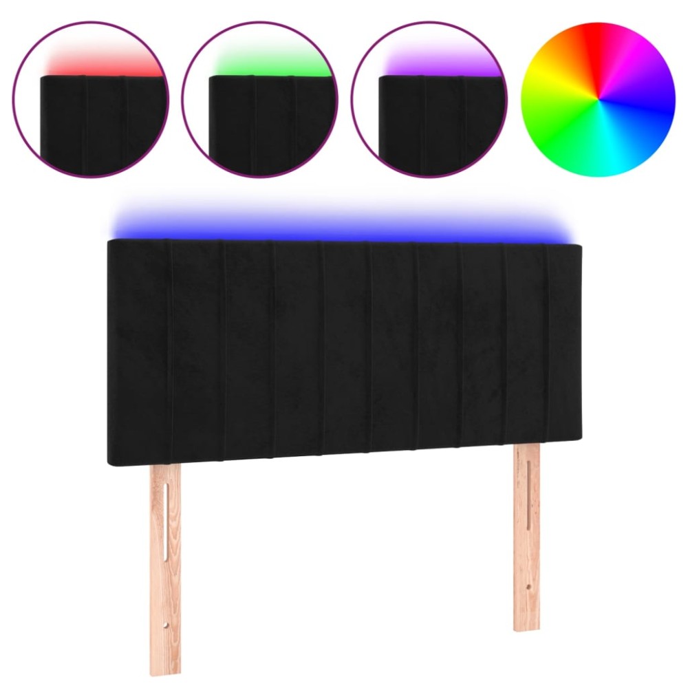 vidaXL Tăblie de pat cu LED, negru, 90x5x78/88 cm, catifea