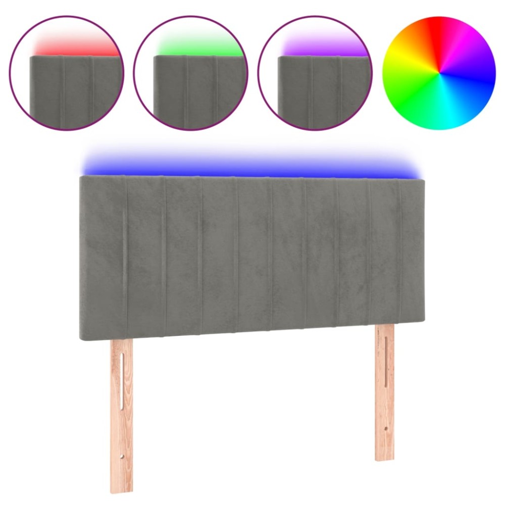 vidaXL Tăblie de pat cu LED, gri deschis, 100x5x78/88 cm, catifea