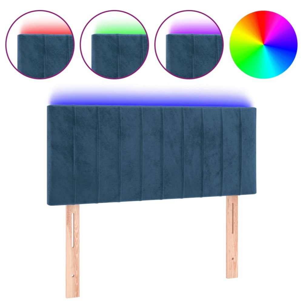 vidaXL Tăblie de pat cu LED, albastru închis, 100x5x78/88 cm, catifea