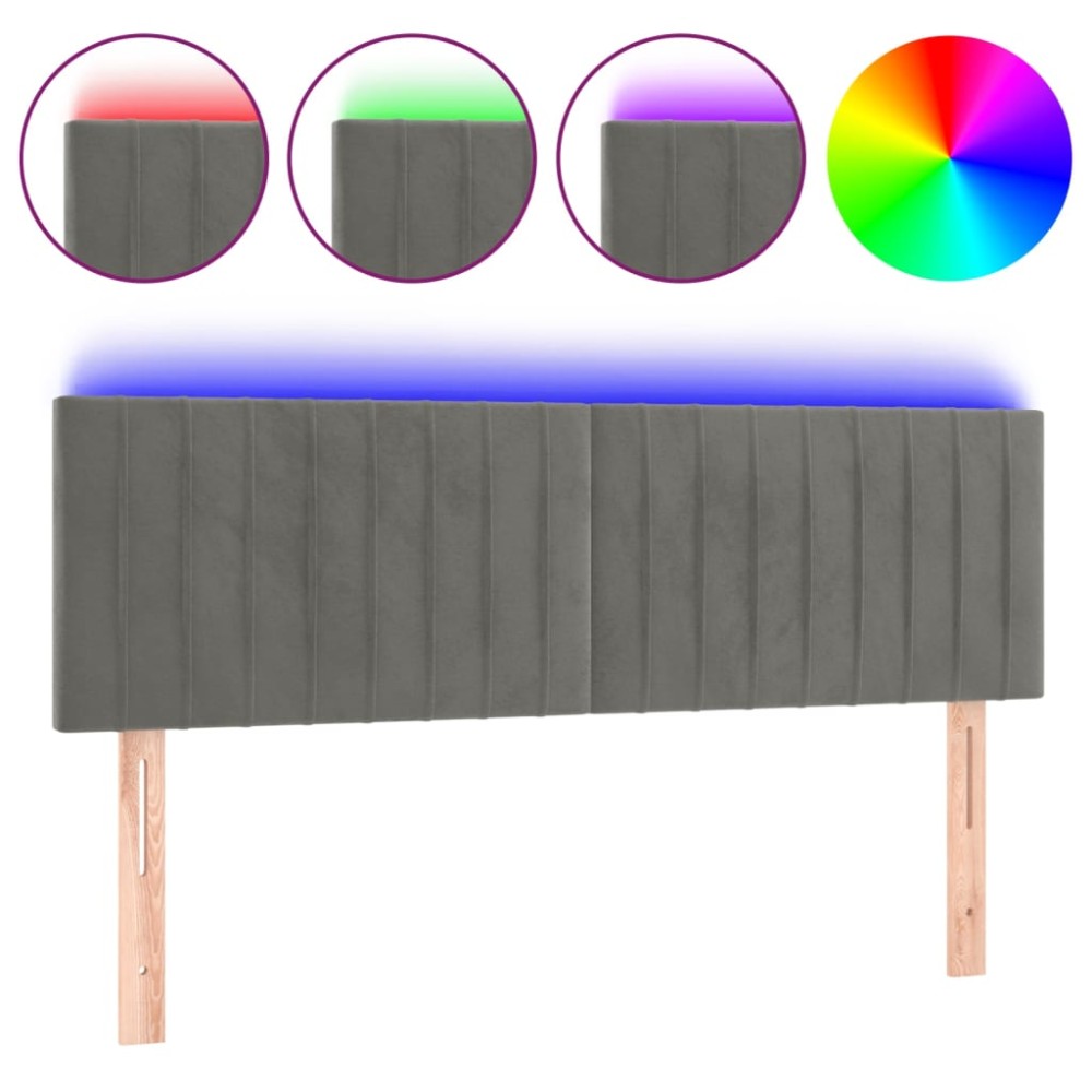 vidaXL Tăblie de pat cu LED, gri deschis, 144x5x78/88 cm, catifea