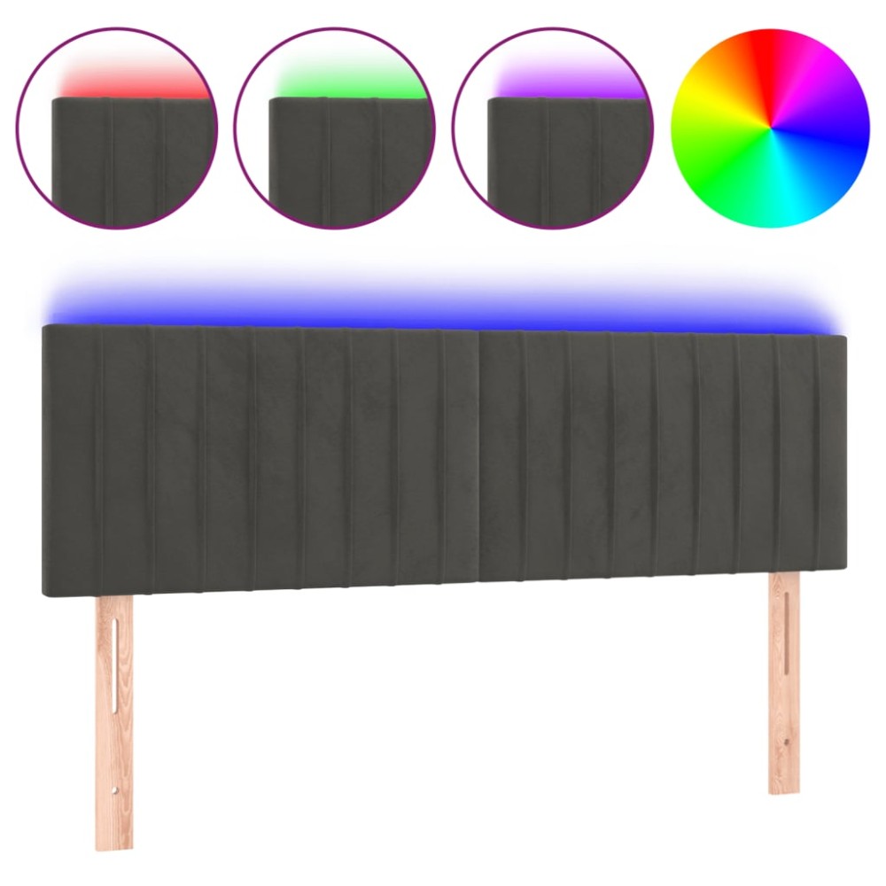 vidaXL Tăblie de pat cu LED, gri închis, 144x5x78/88 cm, catifea