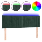 vidaXL Tăblie de pat cu LED, verde închis, 144x5x78/88 cm, catifea