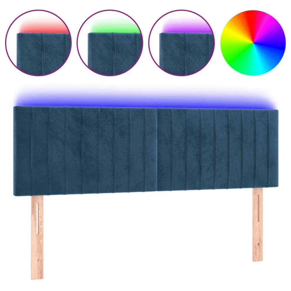 vidaXL Tăblie de pat cu LED, albastru închis, 144x5x78/88 cm, catifea