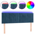 vidaXL Tăblie de pat cu LED, albastru închis, 144x5x78/88 cm, catifea