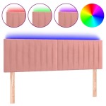 vidaXL Tăblie de pat cu LED, roz, 144x5x78/88 cm, catifea