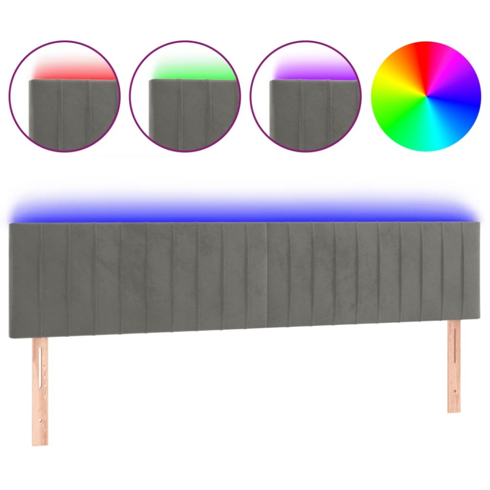 vidaXL Tăblie de pat cu LED, gri deschis, 180x5x78/88 cm, catifea