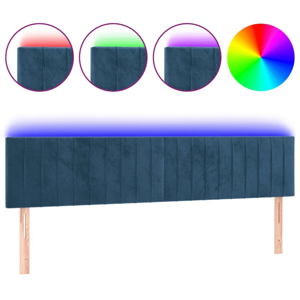 vidaXL Tăblie de pat cu LED, albastru închis, 200x5x78/88 cm, catifea