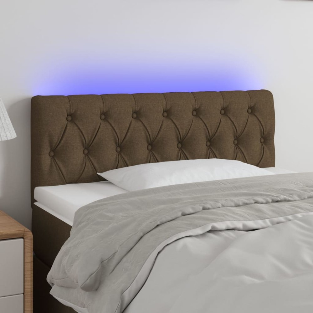 vidaXL Tăblie de pat cu LED, maro închis, 90x7x78/88 cm, textil