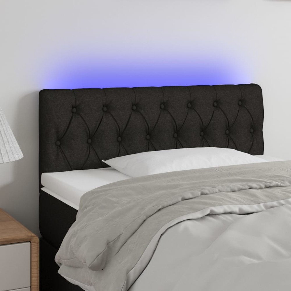 vidaXL Tăblie de pat cu LED, negru, 100x7x78/88 cm, textil
