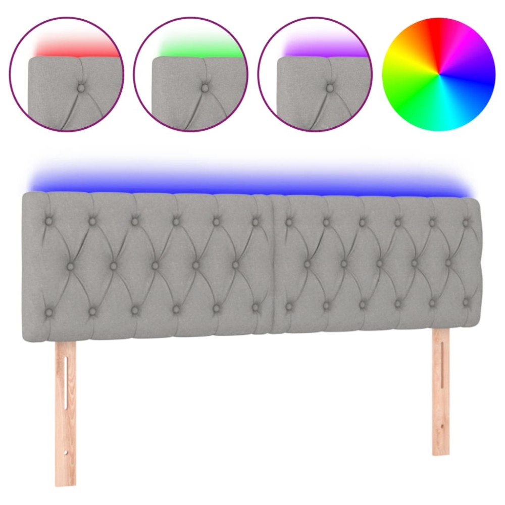 vidaXL Tăblie de pat cu LED, gri deschis, 144x7x78/88 cm, textil