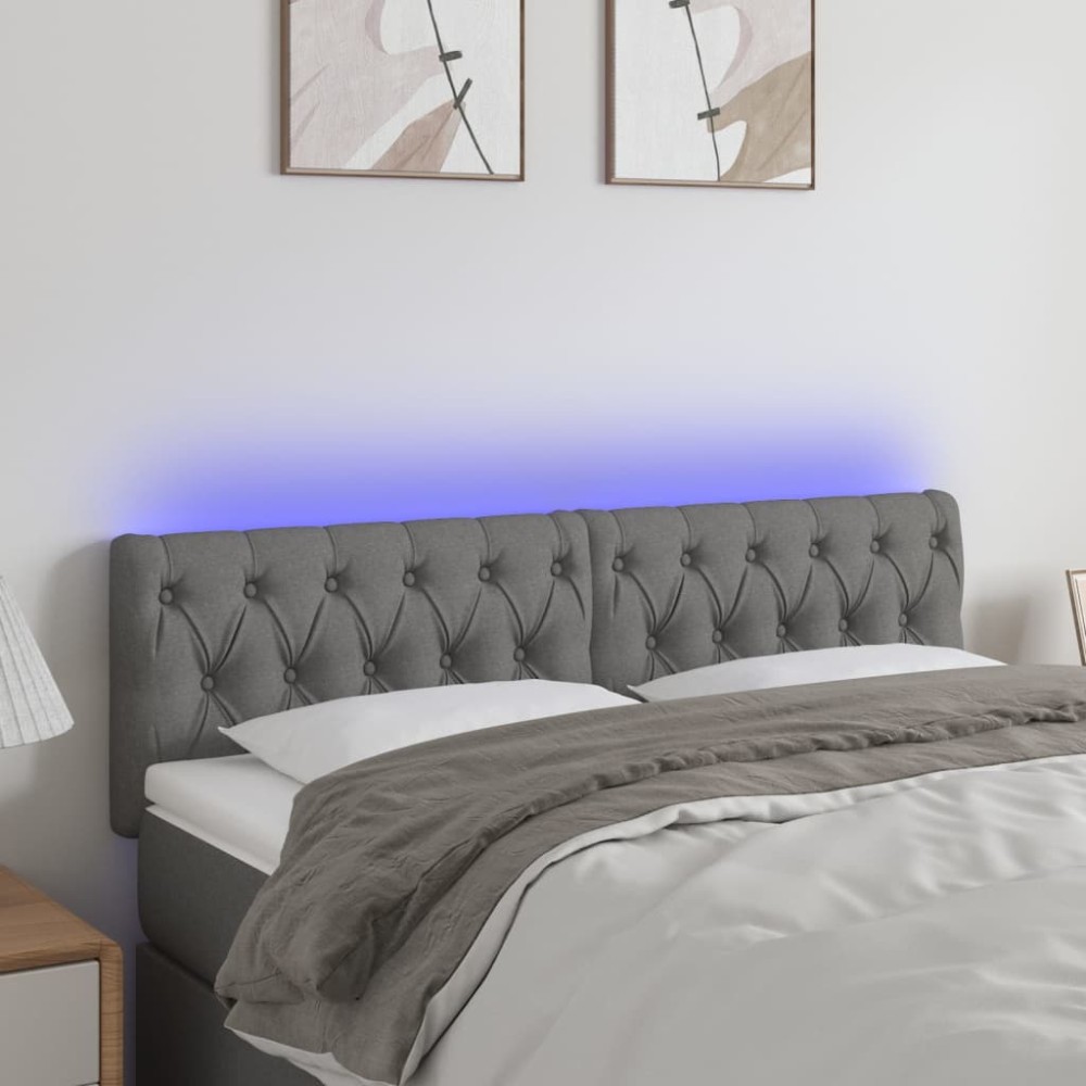 vidaXL Tăblie de pat cu LED, gri închis, 144x7x78/88 cm, textil