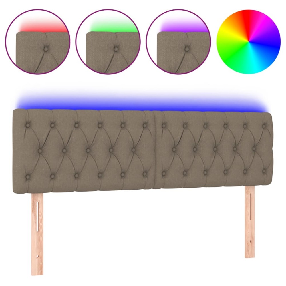 vidaXL Tăblie de pat cu LED, gri taupe, 144x7x78/88 cm, textil