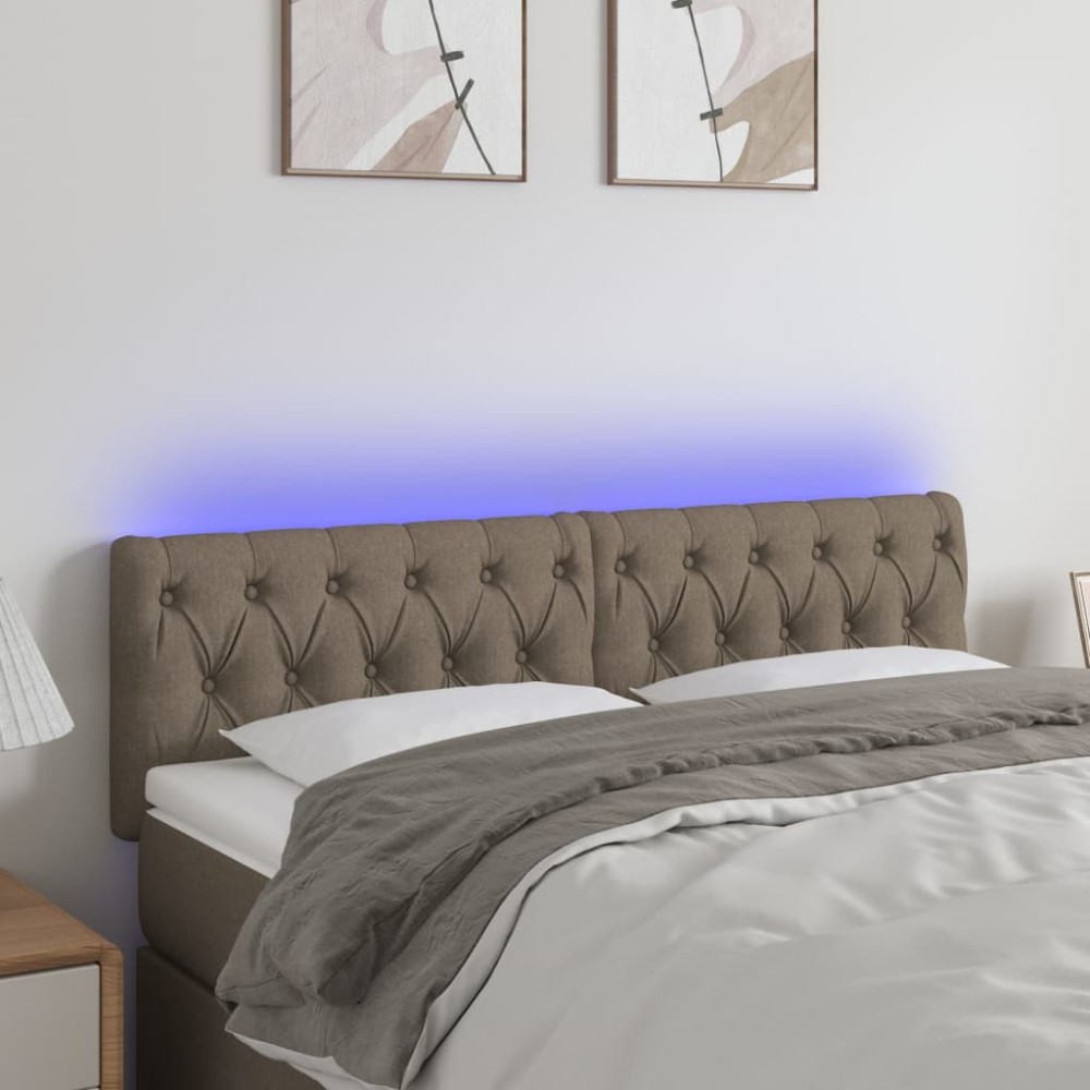 vidaXL Tăblie de pat cu LED, gri taupe, 144x7x78/88 cm, textil