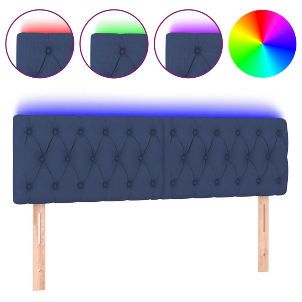 vidaXL Tăblie de pat cu LED, albastru, 144x7x78/88 cm, textil
