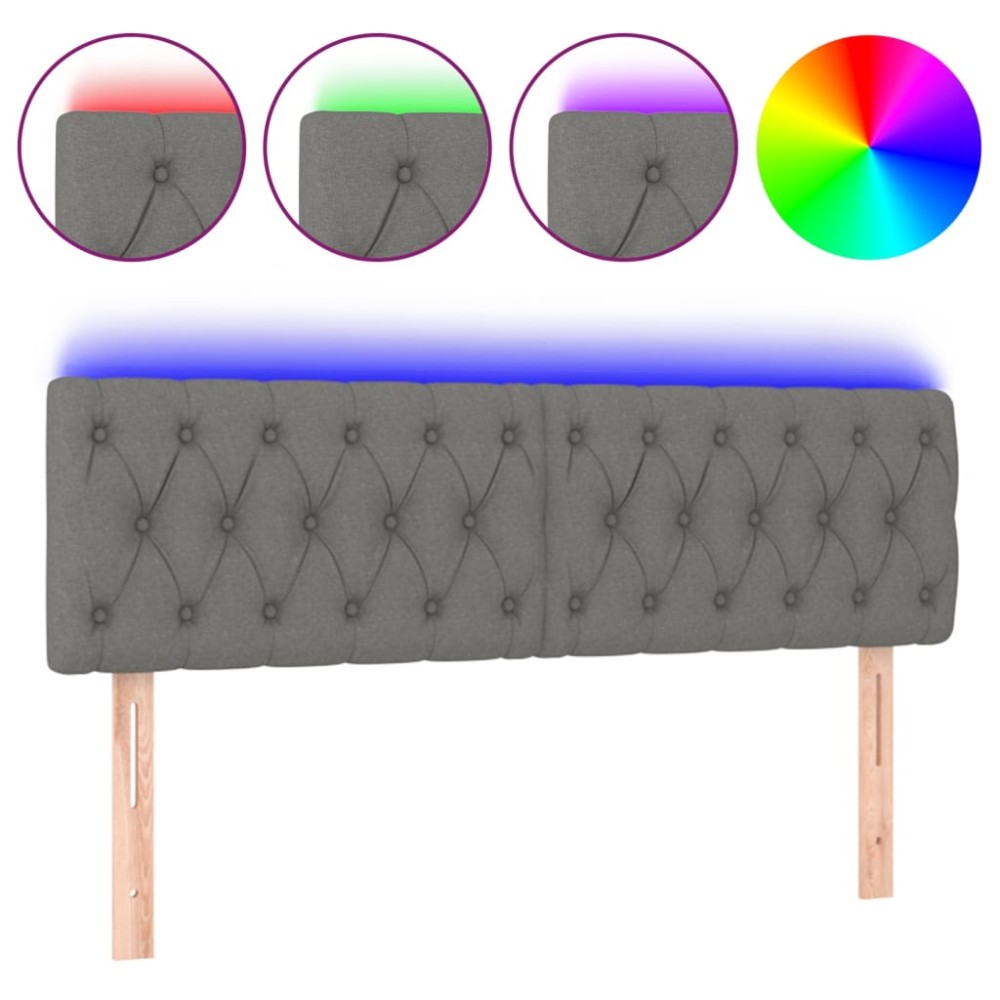 vidaXL Tăblie de pat cu LED, gri închis, 160x7x78/88 cm, textil