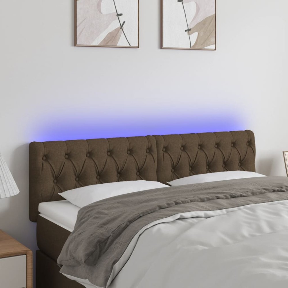 vidaXL Tăblie de pat cu LED, maro închis, 160x7x78/88 cm, textil