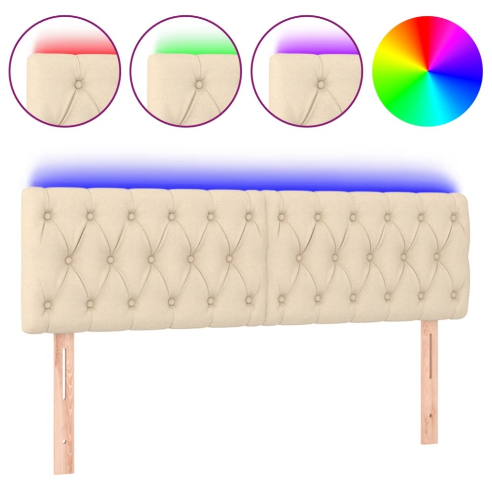 vidaXL Tăblie de pat cu LED, crem, 160x7x78/88 cm, textil