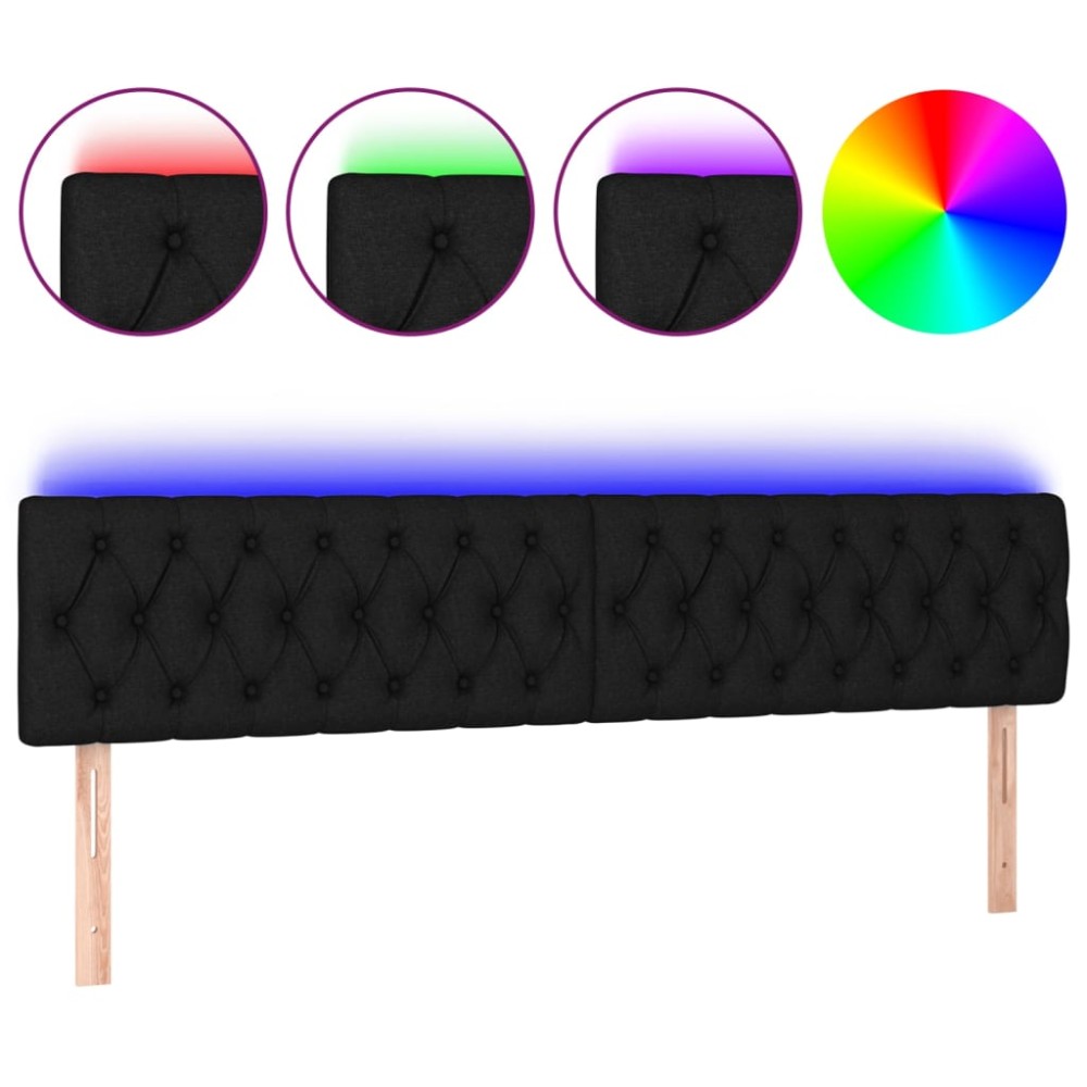 vidaXL Tăblie de pat cu LED, negru, 180x7x78/88 cm, textil