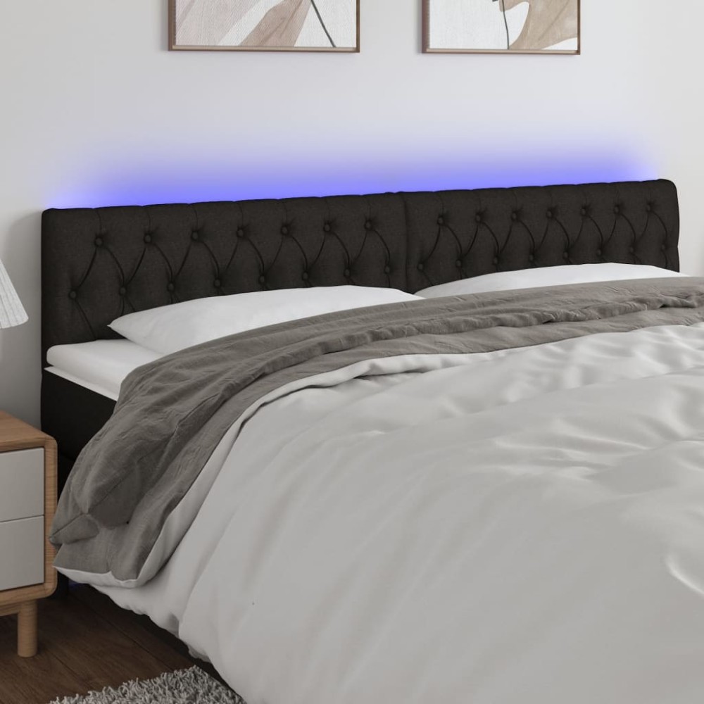 vidaXL Tăblie de pat cu LED, negru, 180x7x78/88 cm, textil