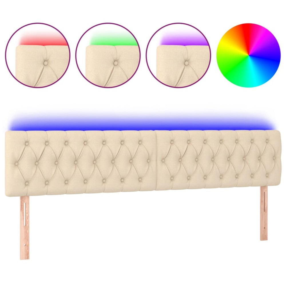 vidaXL Tăblie de pat cu LED, crem, 180x7x78/88 cm, textil