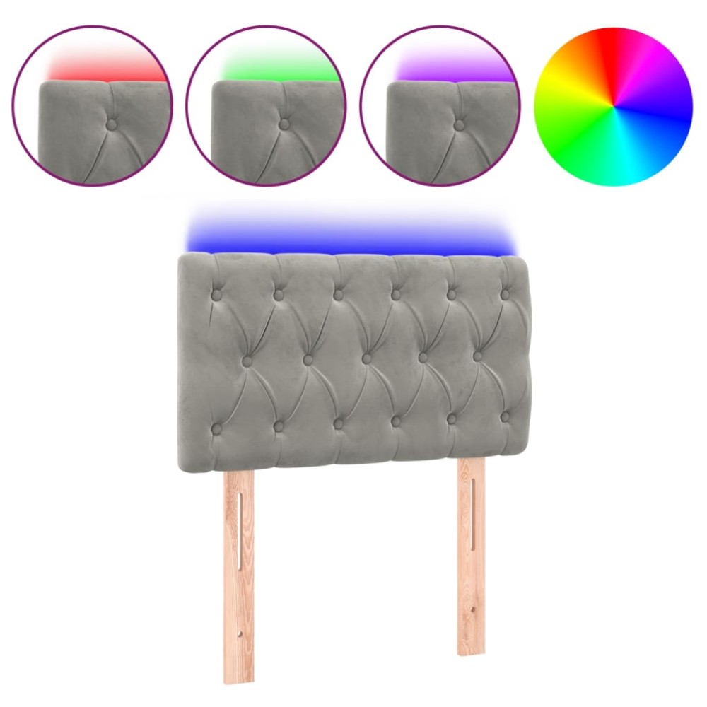 vidaXL Tăblie de pat cu LED, gri deschis, 80x7x78/88 cm, catifea