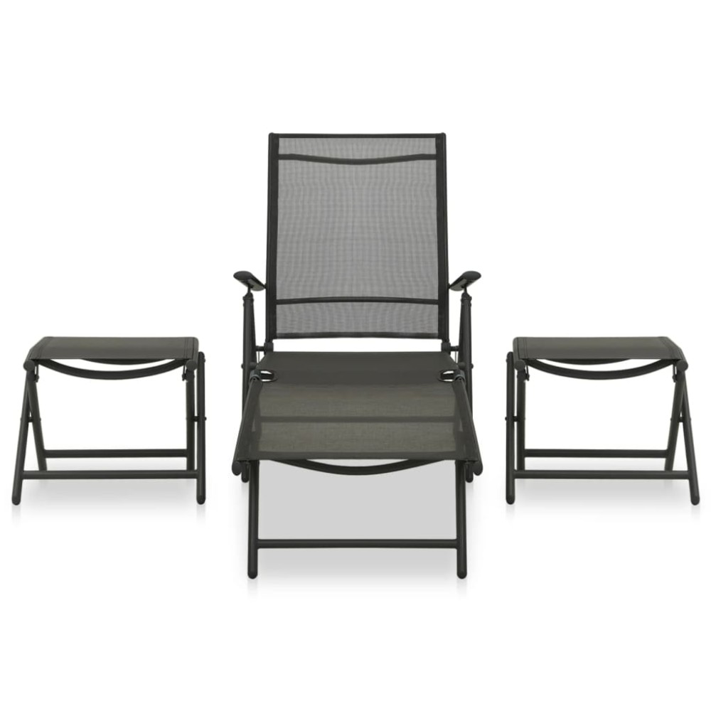 vidaXL Set mobilier de grădină, 3 piese, negru, textilenă și aluminiu