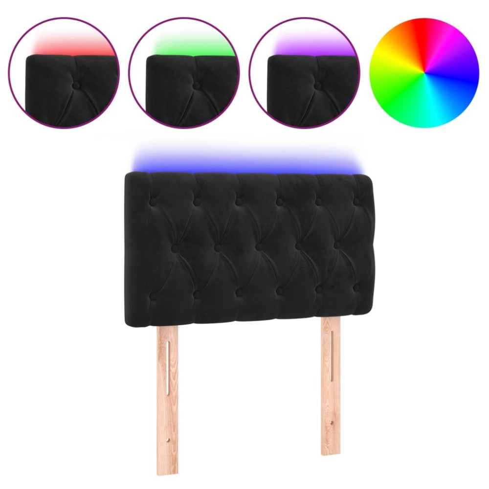 vidaXL Tăblie de pat cu LED, negru, 80x7x78/88 cm, catifea
