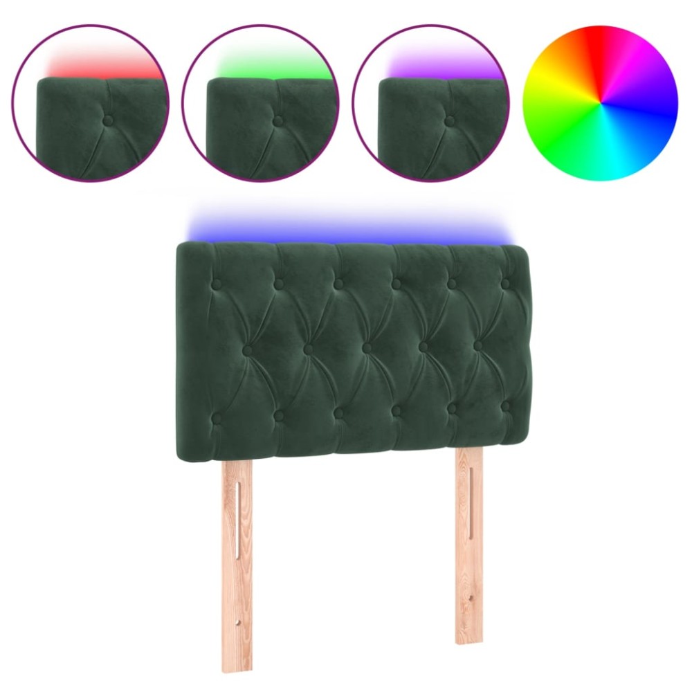 vidaXL Tăblie de pat cu LED, verde închis, 80x7x78/88 cm, catifea